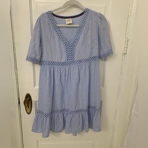 Knox Rose Blue Cotton Embroidered Dress